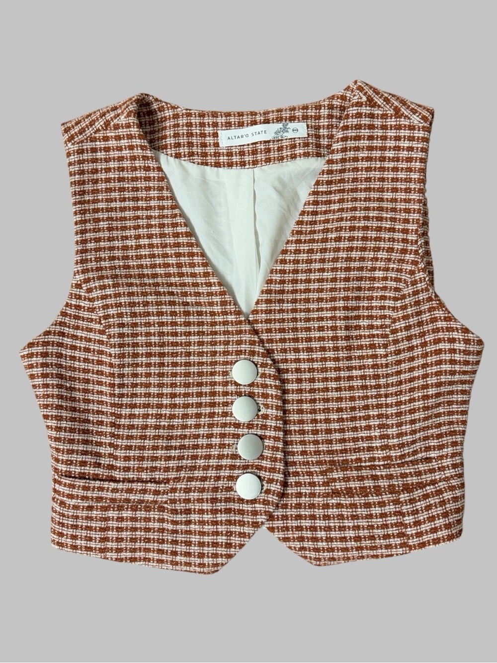 Altar'd State Plaid Tweed Cropped Vest